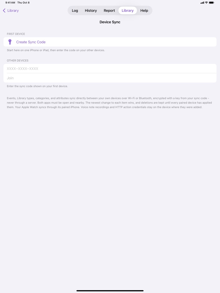 iPad Device Sync setup screen
